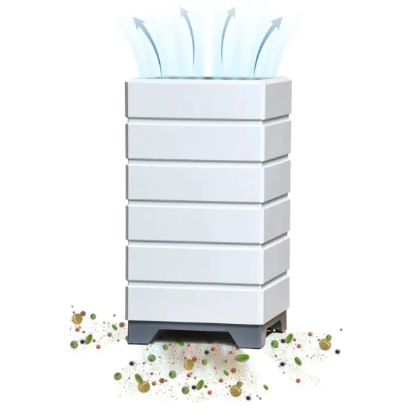Aspen Air purifier pulls dirt from the bottom and pushes clean air out the top providing clean breathable air. High Performance air purifier.